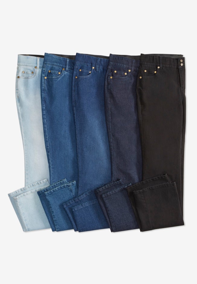 Stretch Built-in Slimming Panel Straight Leg Jeans image number 6