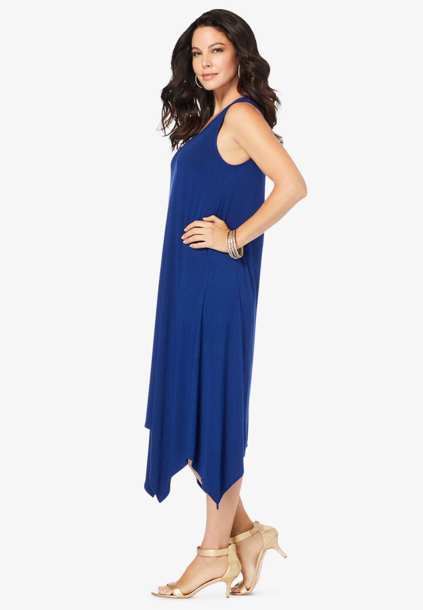 Plus Size Stretch Knit Mid Length Sleeveless Swing Dress image number 2
