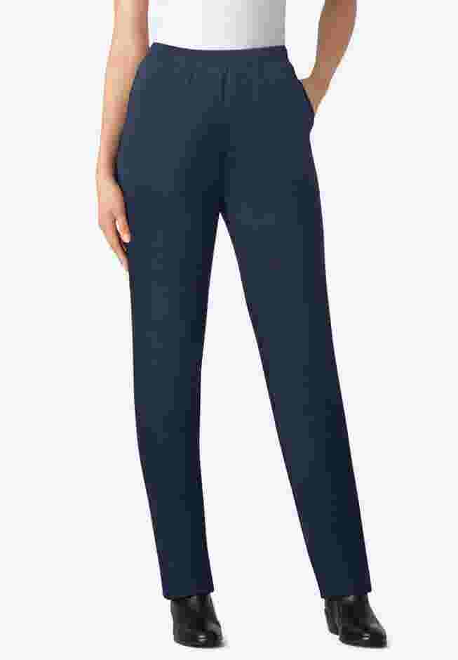 Womens Plus-Size Straight-Leg Stretch Ponte-Knit Pull-On Pants image number 0