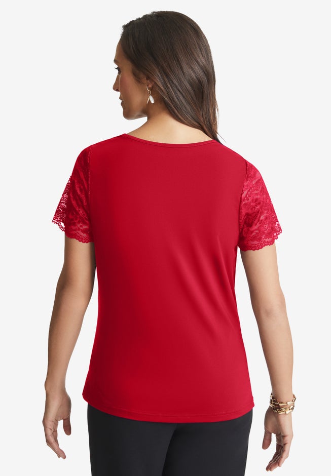 Stretch Lace Neckline Top image number 2