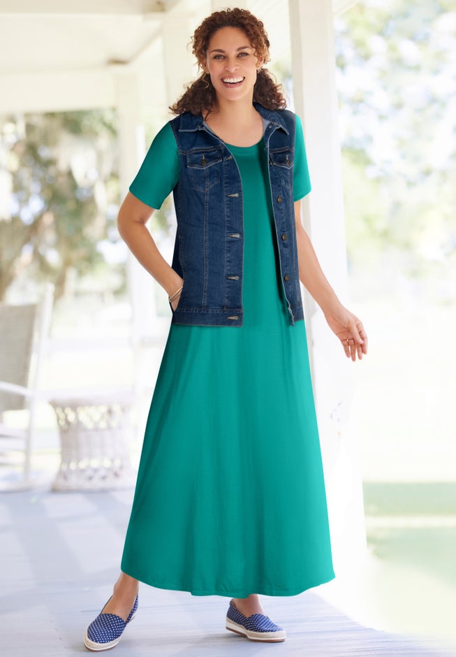 Perfect Short-Sleeve Scoopneck Maxi Tee Dress image number 4