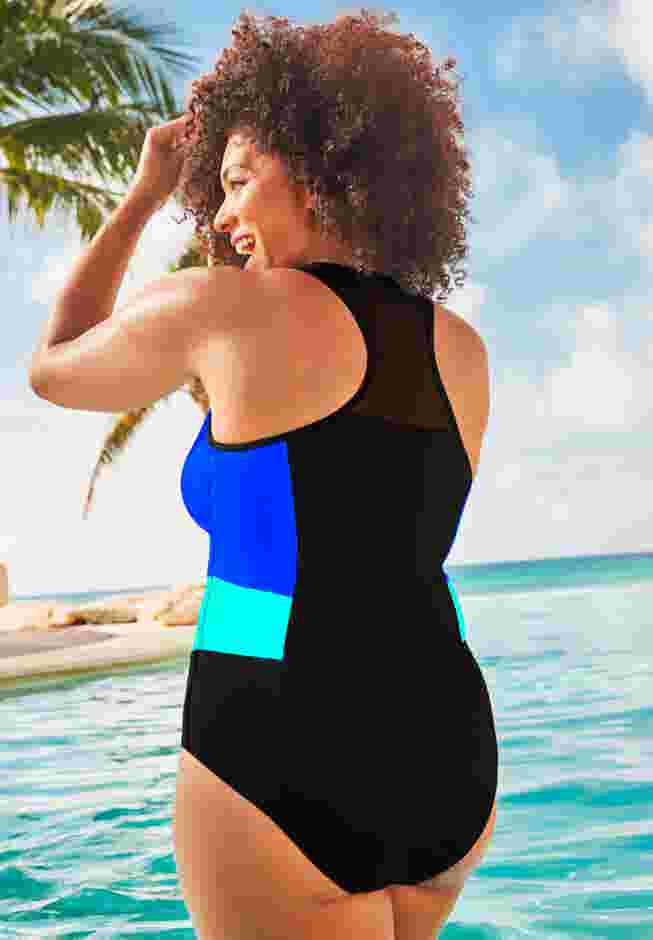 Chlorine Resistant High Neck Zip One Piece Swimsuit image number 1