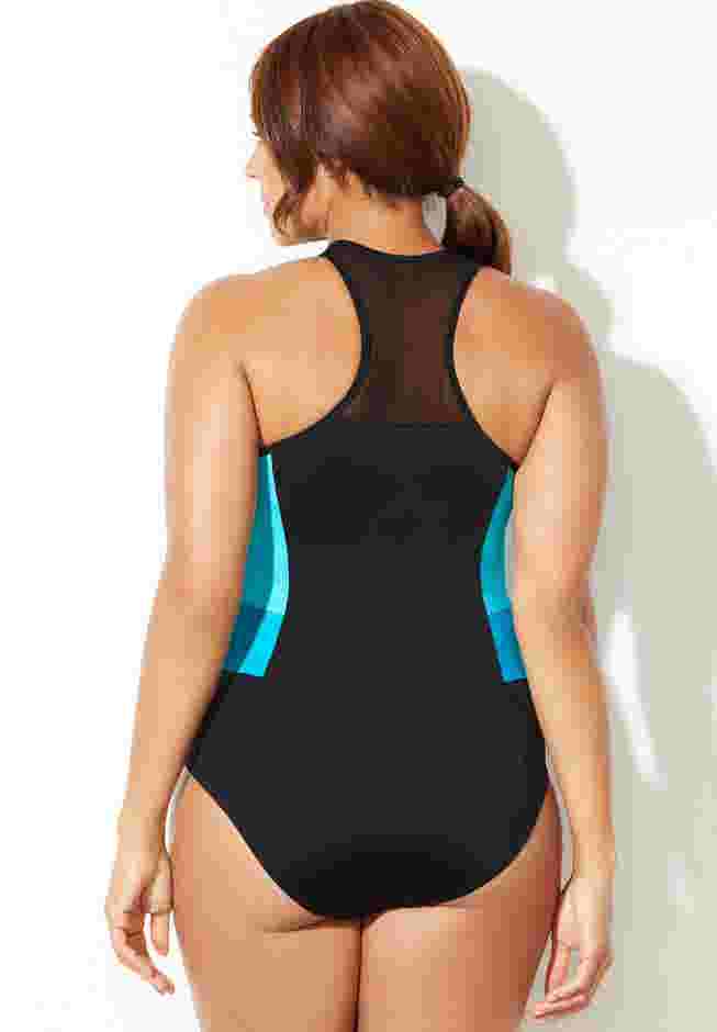 Chlorine Resistant High Neck Zip One Piece Swimsuit image number 5