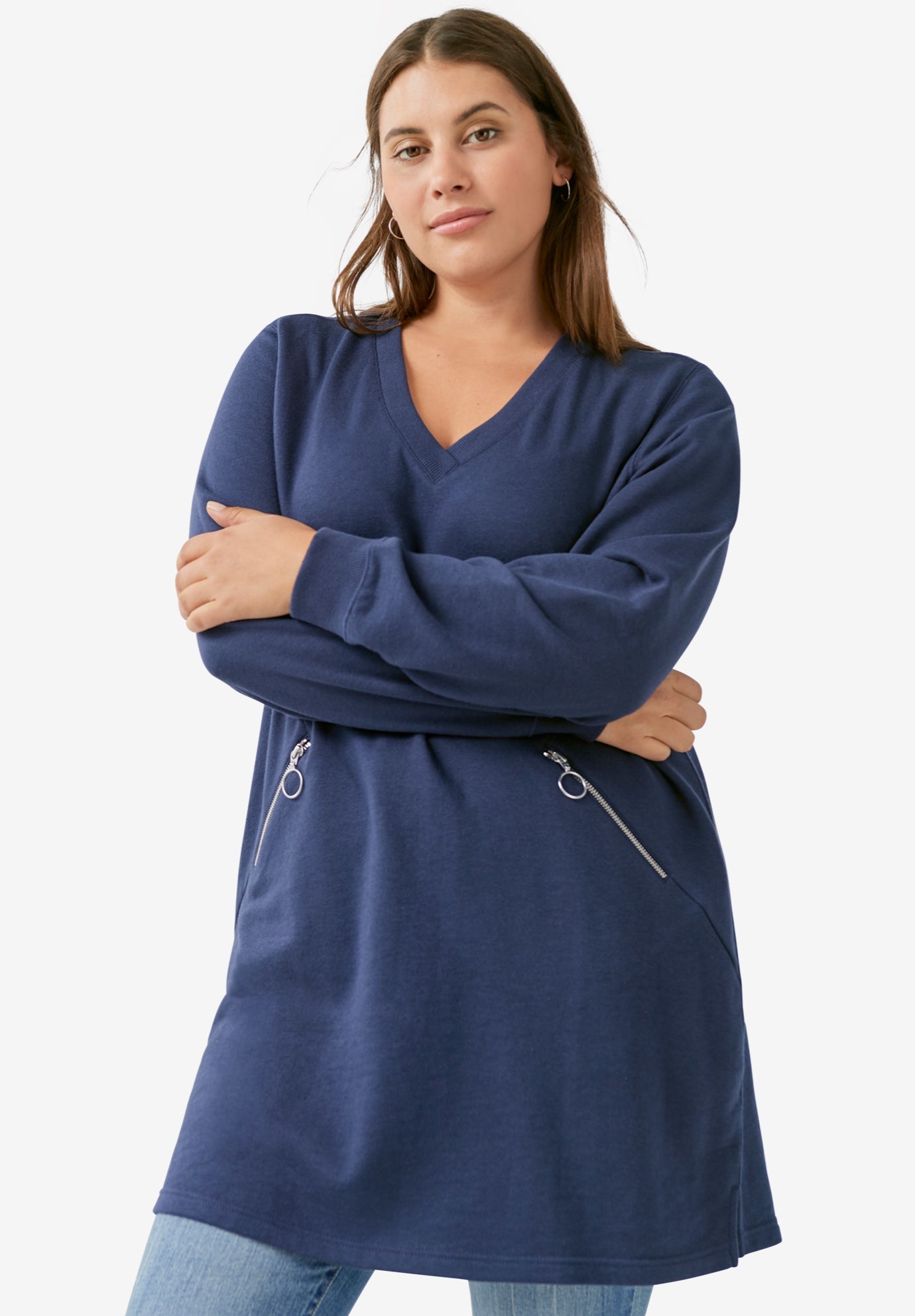 Zip Pocket French Terry Sweatshirt Tunic image number 0