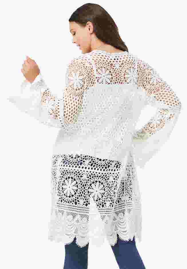 Plus Size Floral Lace Crochet Duster image number 1