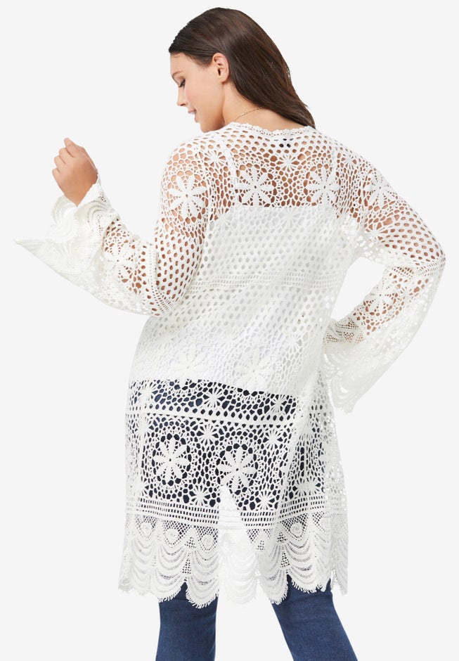 Plus Size Floral Lace Crochet Duster image number 1