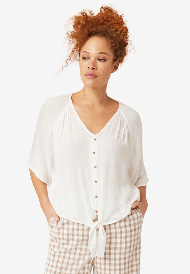 Crinkle Tie-Front Blouse image number 0