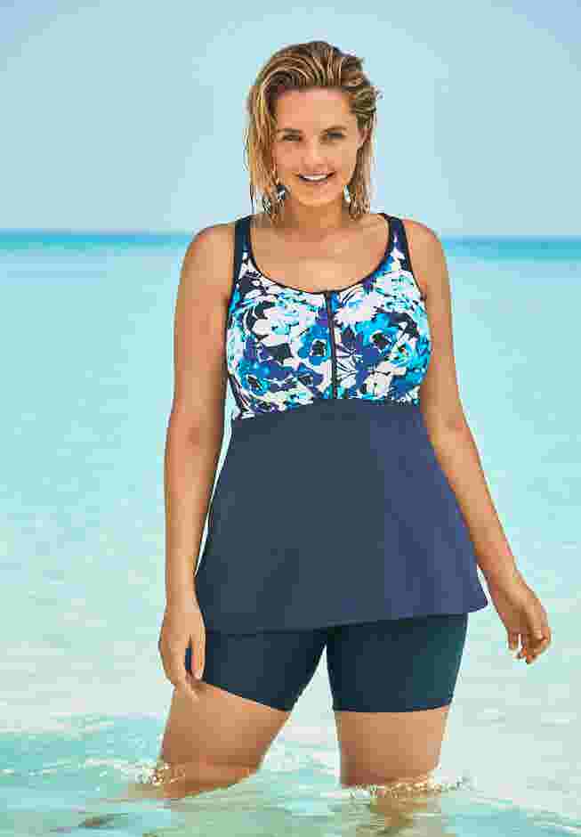 Zip-Front Tankini Top  image number 0