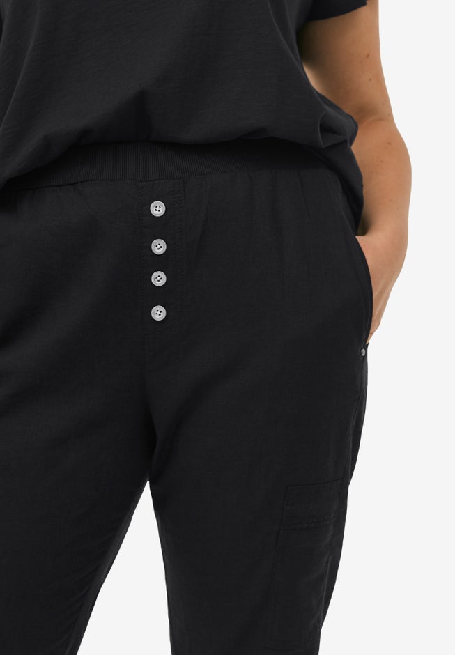 Ribbed Elastic Waist Linen-Blend Capris image number 2