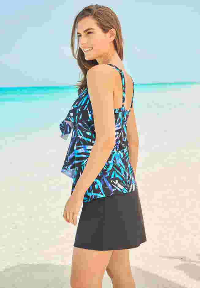 Longer-Length Tiered-Ruffle Tankini Top image number 3