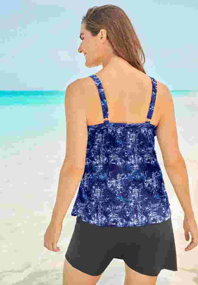 Longer-Length Tiered-Ruffle Tankini Top image number 1