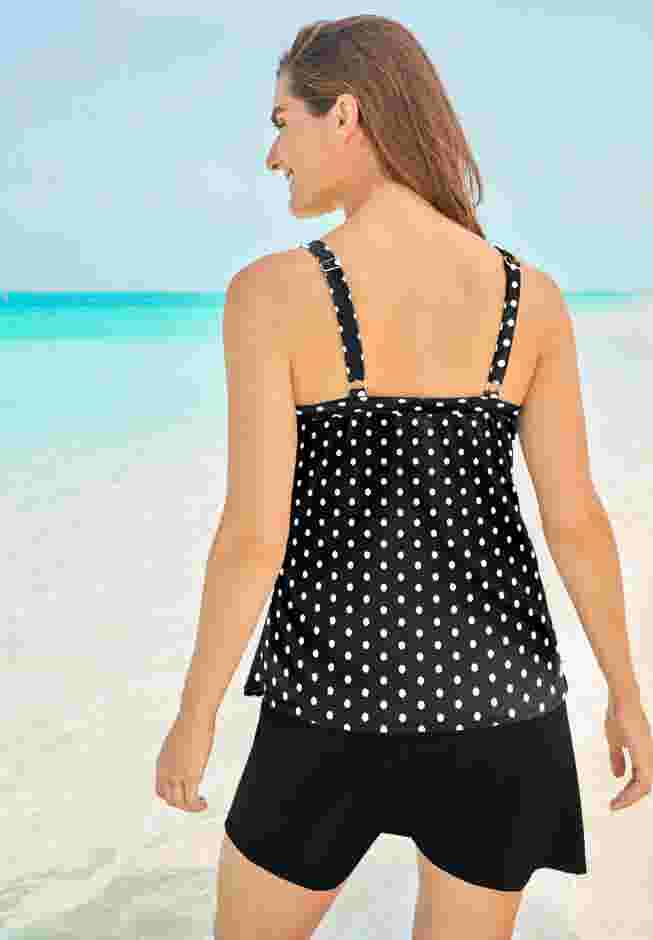 Longer-Length Tiered-Ruffle Tankini Top image number 1