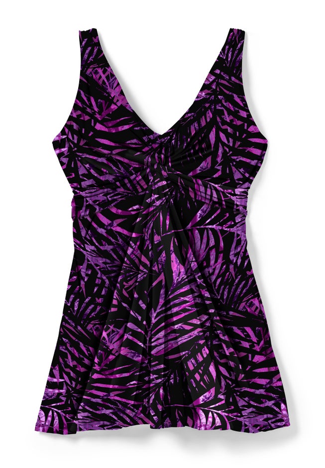 Twist-Front V-Neck Tummy Control A-Line Swim Dress image number 3