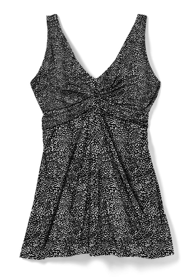 Twist-Front V-Neck Tummy Control A-Line Swim Dress image number 3