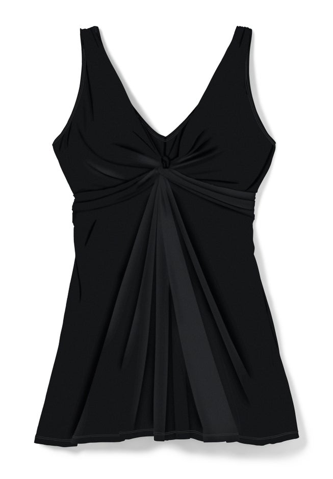Flattering Twist-Front Swim Dress, Black | Swimsuits For All Flattering Twist-Front Swim Dress, Black | Swimsuits For All