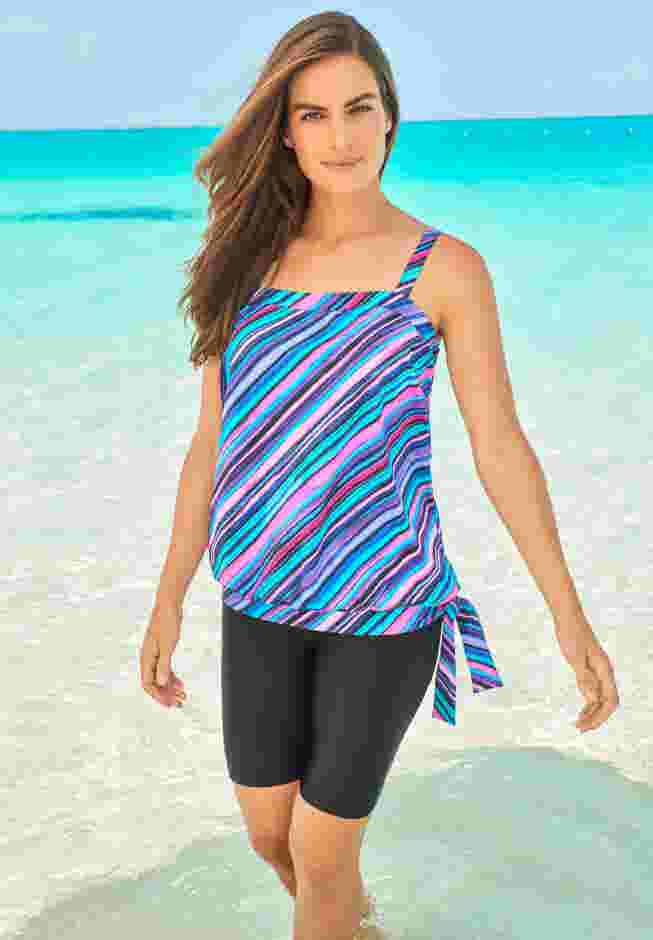Blouson Tankini Top with Adjustable Straps image number 0