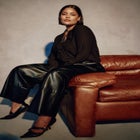 Cuffed Faux Leather Pants image number null