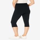 Stretch-Cotton Knit Pull-On Pocket Capri Leggings image number null