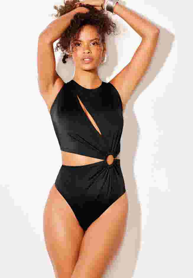 Shimmer High Neck Cut Out Ring One Piece Swimsuit image number 3