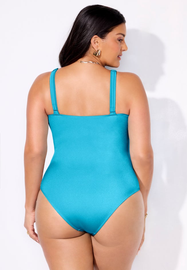 Shimmer Chain Accent Cut Out One Piece Swimsuit