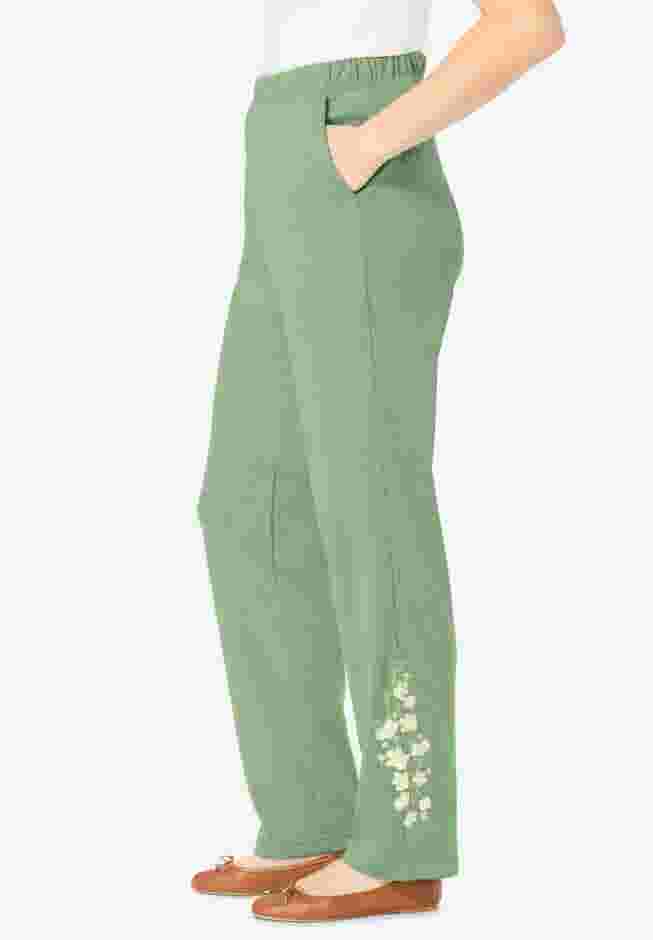 Women’s Plus-Size 7-Day Knit Embroidered Straight-Leg Pull-On Pants image number 2