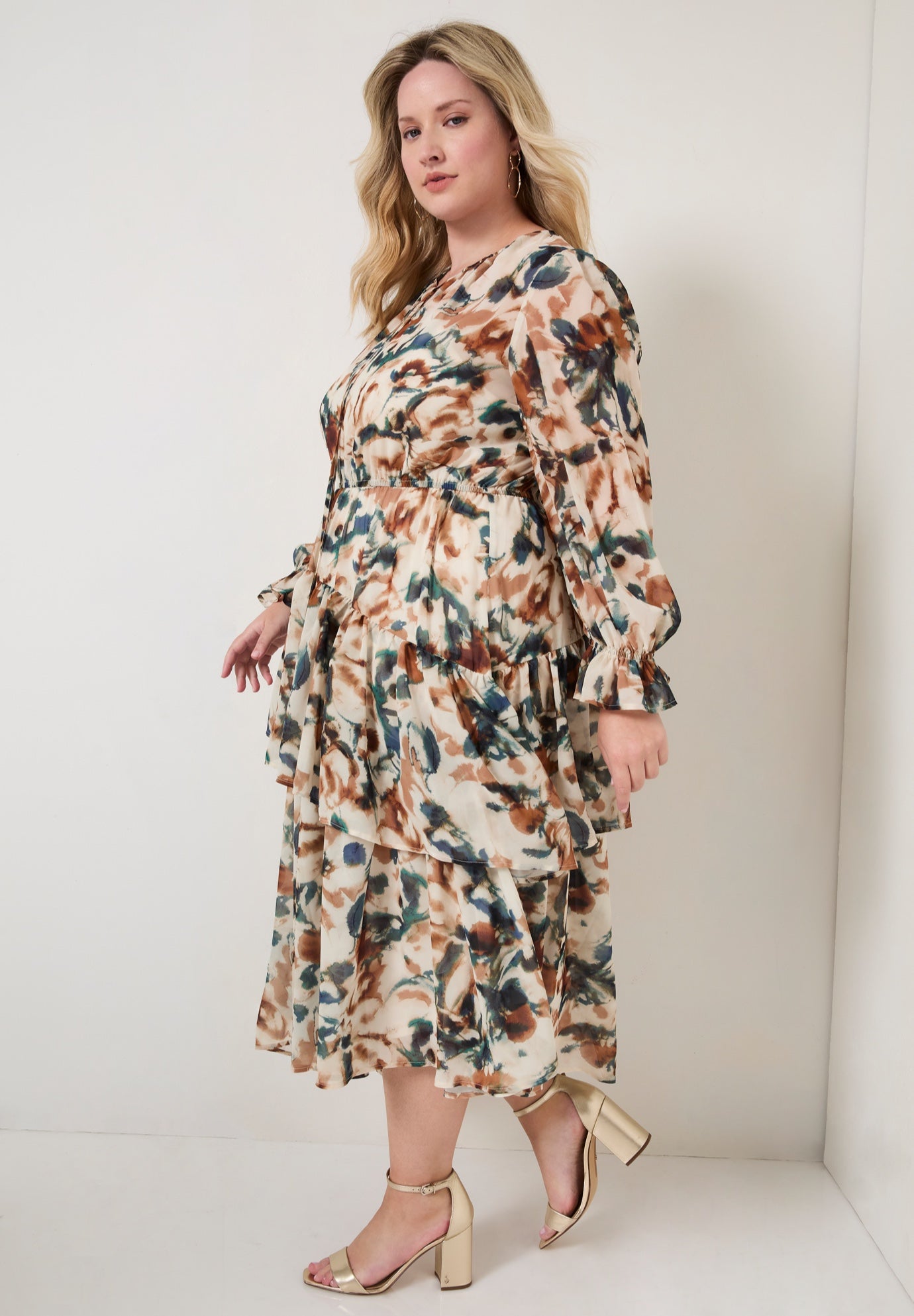 Tiered Pleated Midi Dress image number 2