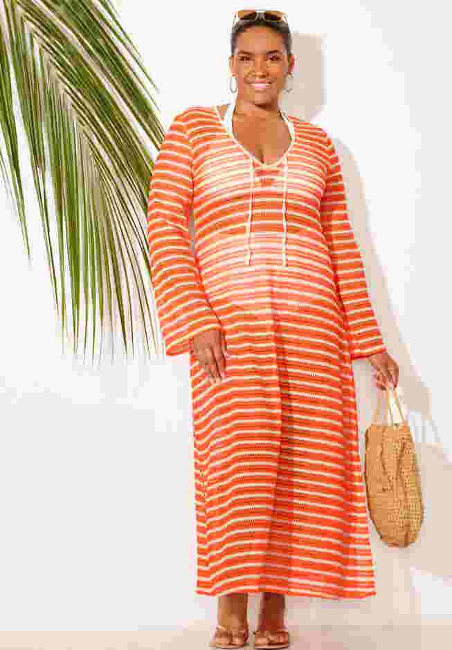 Lightweight Crochet V-Neck Dress Cover Up image number 3