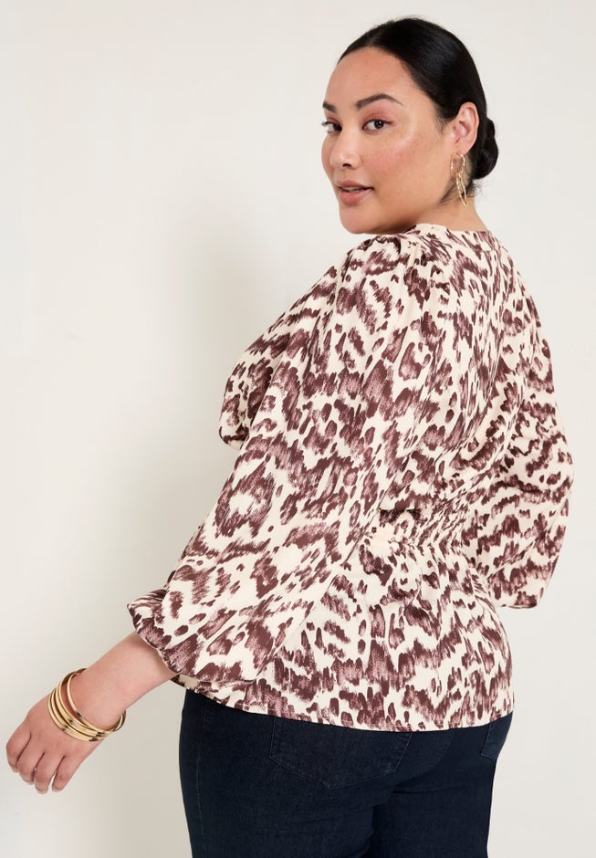 Puff-Sleeve Peplum Blouse image number 1