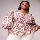 Puff-Sleeve Peplum Blouse image number null