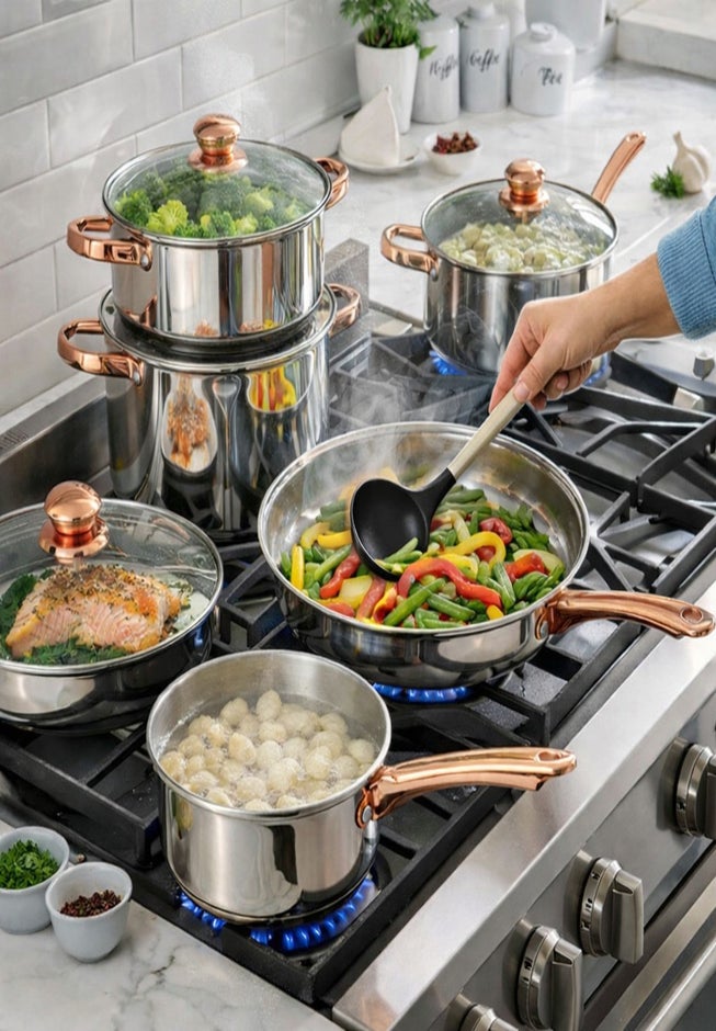 18-PC. Copper Accent Stainless Steel Cookware Set image number 1