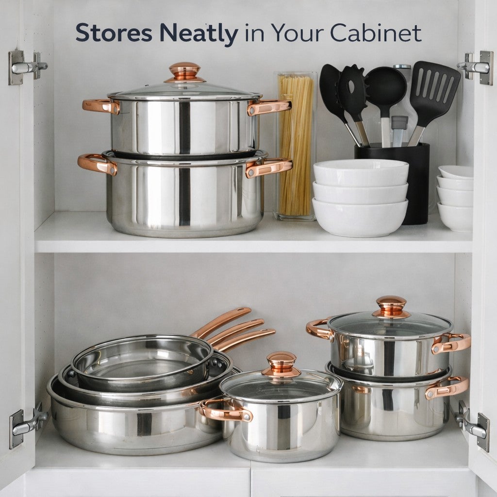 18-PC. Copper Accent Stainless Steel Cookware Set image number 6