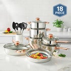 18-PC. Copper Accent Stainless Steel Cookware Set image number null