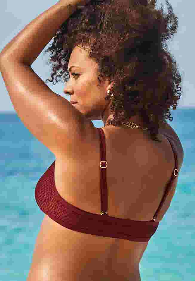 O-Ring Knit Mesh Overlay Bikini Top image number 1