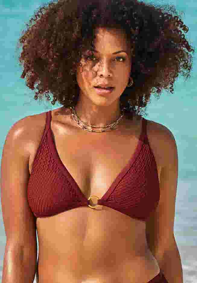 O-Ring Knit Mesh Overlay Bikini Top image number 0