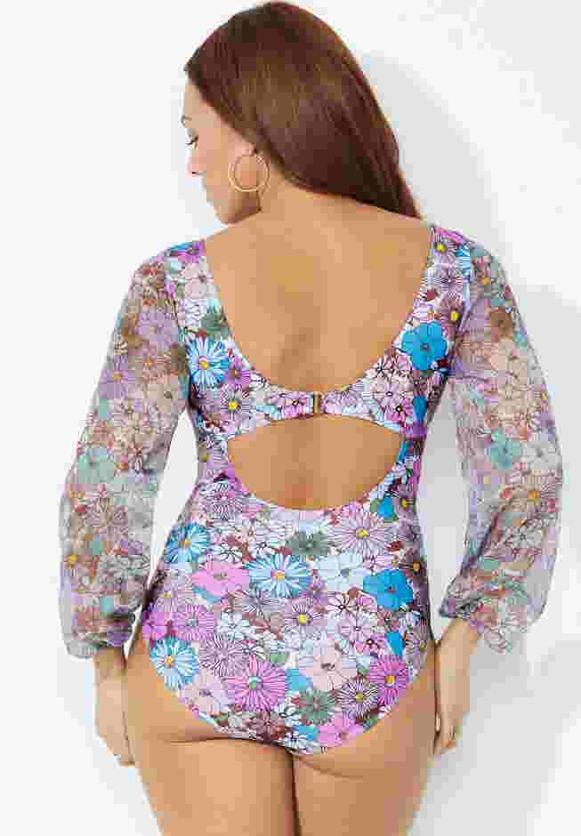 Cup Sized Chiffon Sleeve One Piece Swimsuit image number 4