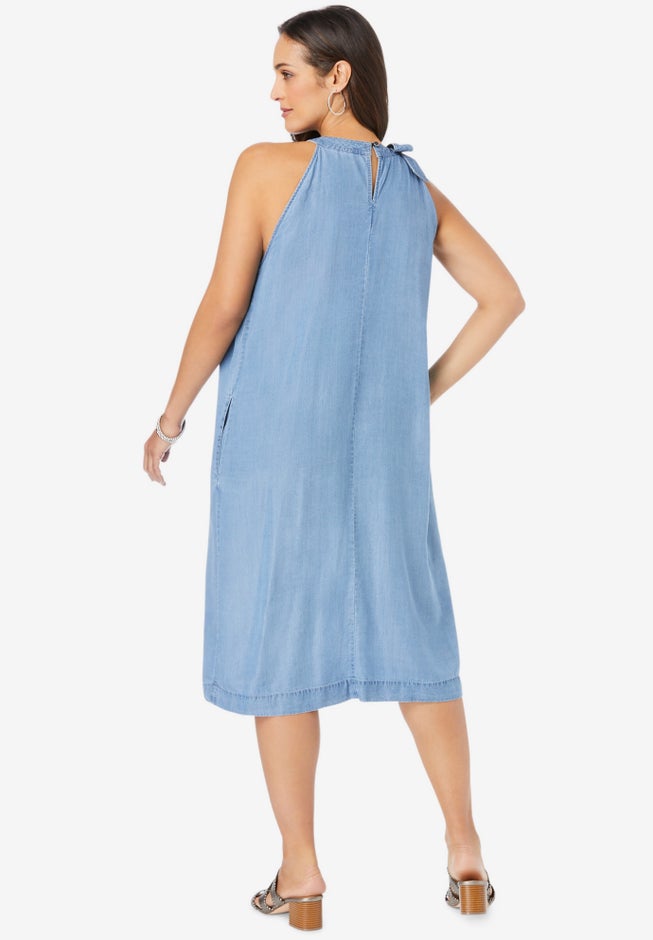 Denim Tie-Neck Dress image number 1