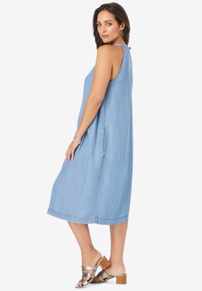 Denim Tie-Neck Dress image number 2