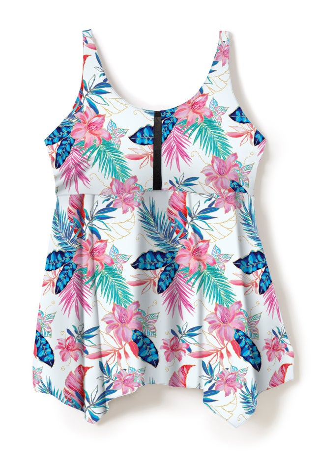 Longer-Length Handkerchief Hem Tankini Top image number 4