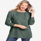 Waffle Thermal Lace Bib Henley Tee image number null