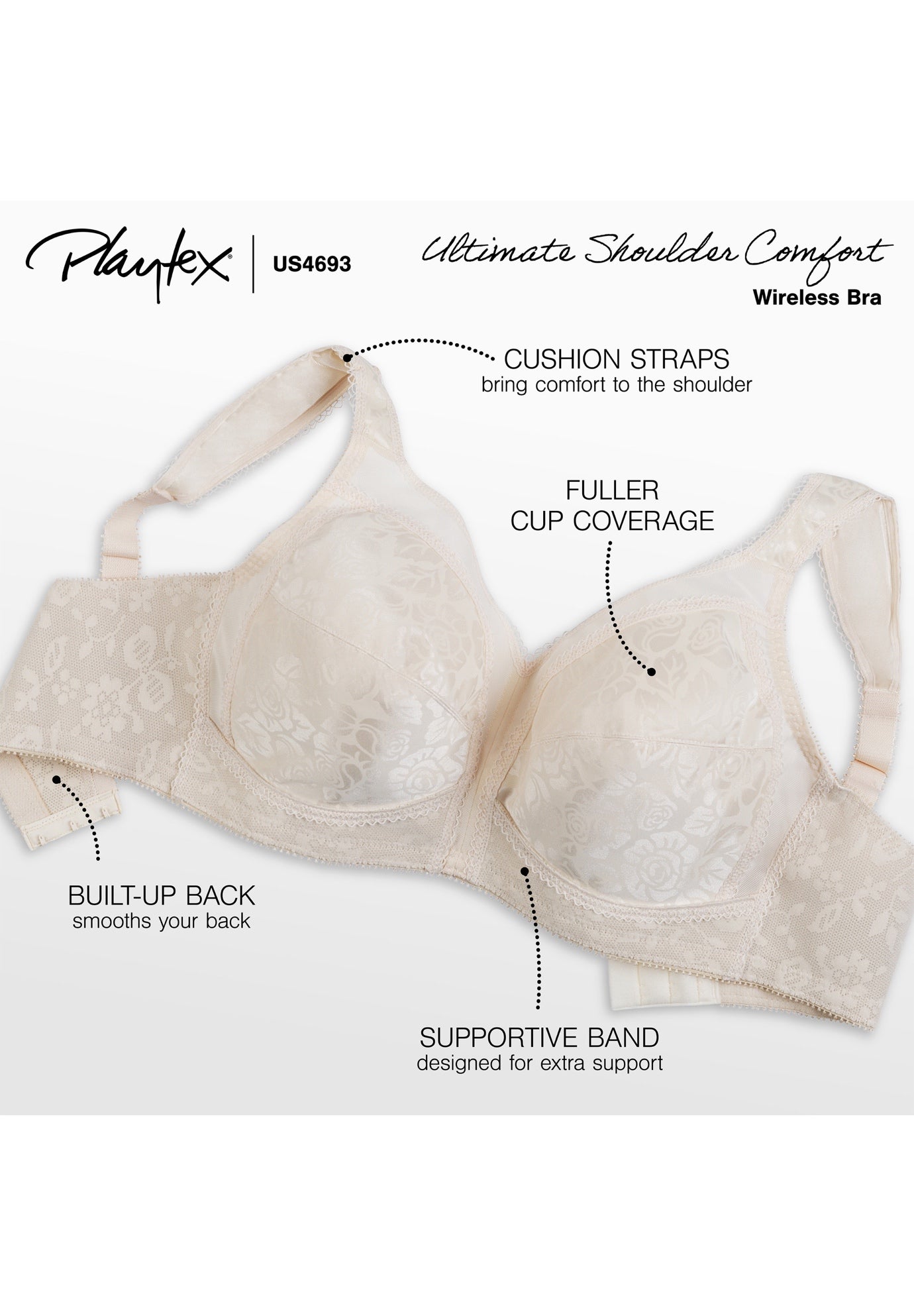 Playtex&reg; 18-Hour Ultimate Shoulder Comfort Wireless Support Bra 4693 image number 4