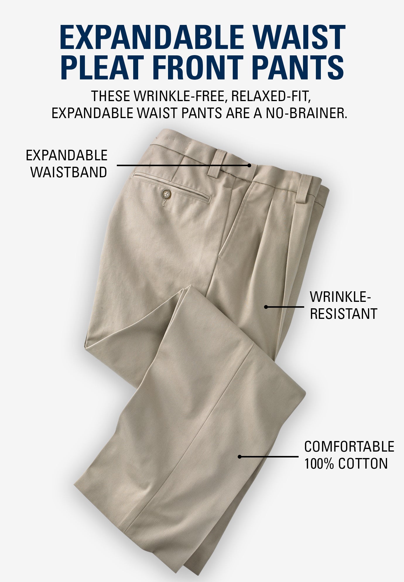 Relaxed Fit Wrinkle-Free Expandable Waist Pleated Pants image number 5