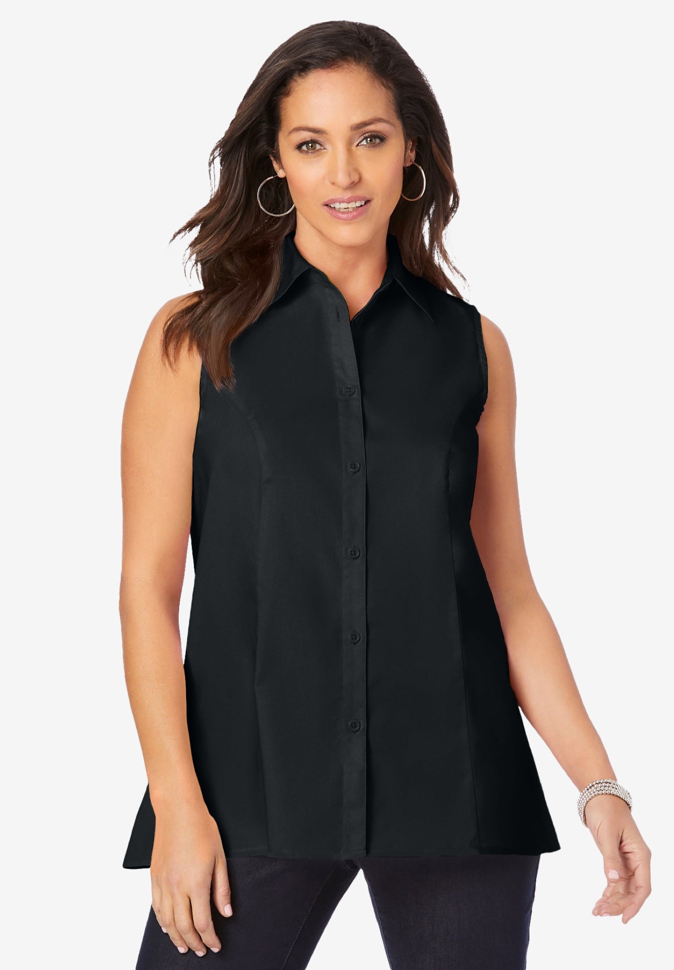 Stretch Cotton Poplin Sleeveless Shirt image number 0