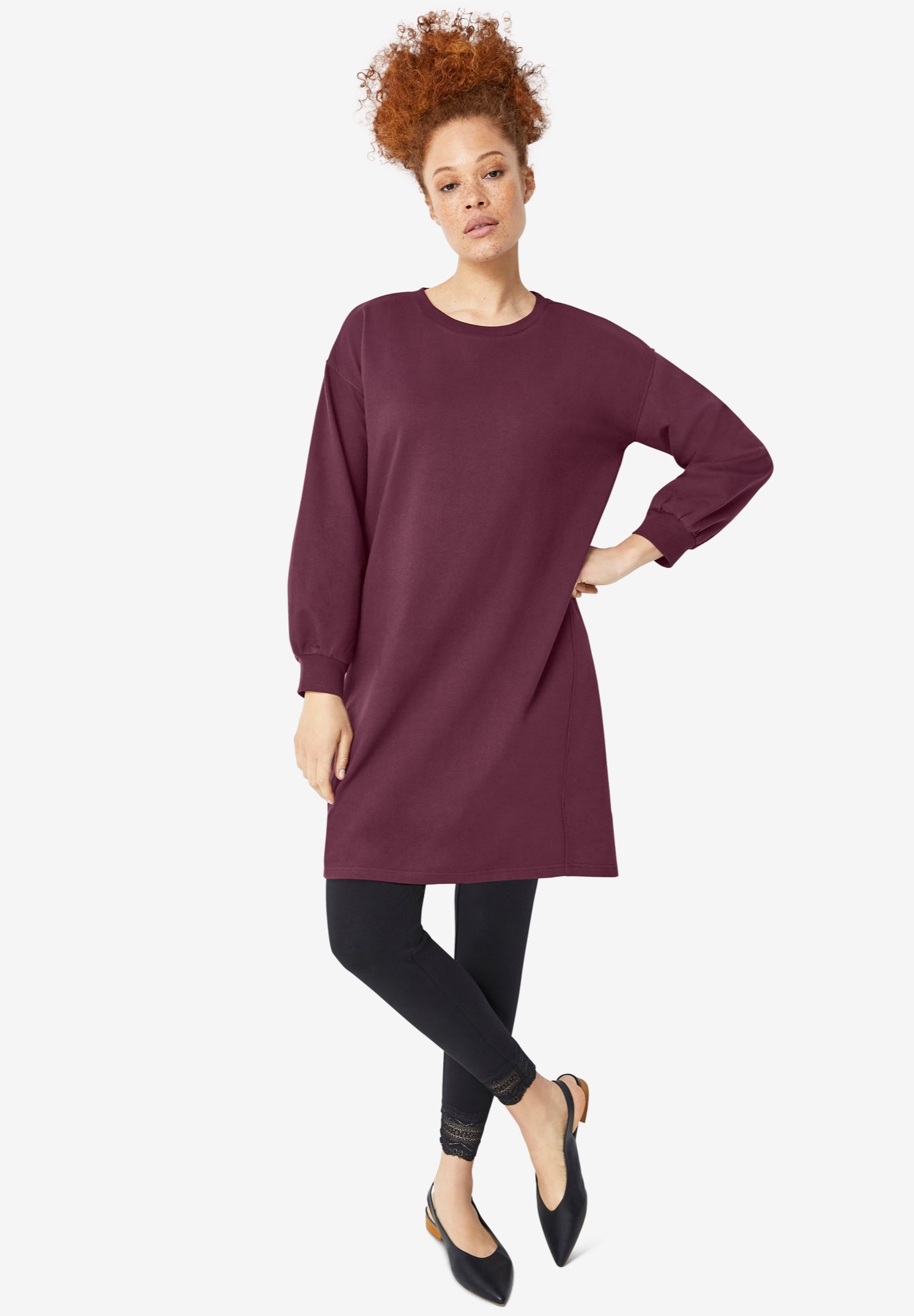 French Terry Blouson Sleeve Sweatshirt Tunic Dress image number 0