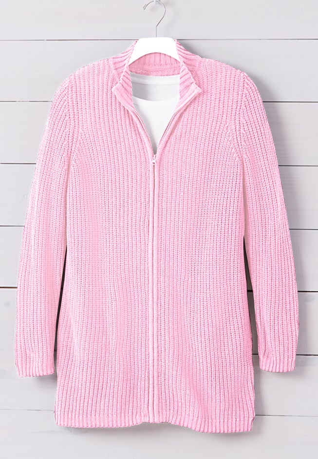 Zip Front Shaker Cardigan Sweater image number 4