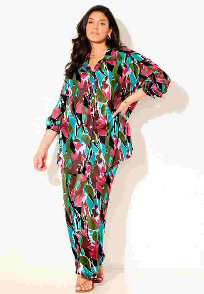 Oversized Buttondown Lounge Cover Up Shirt image number 7