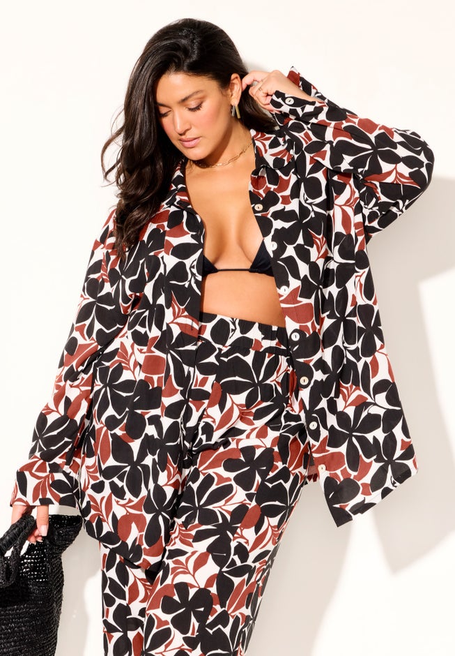 Oversized Buttondown Lounge Cover Up Shirt image number 4