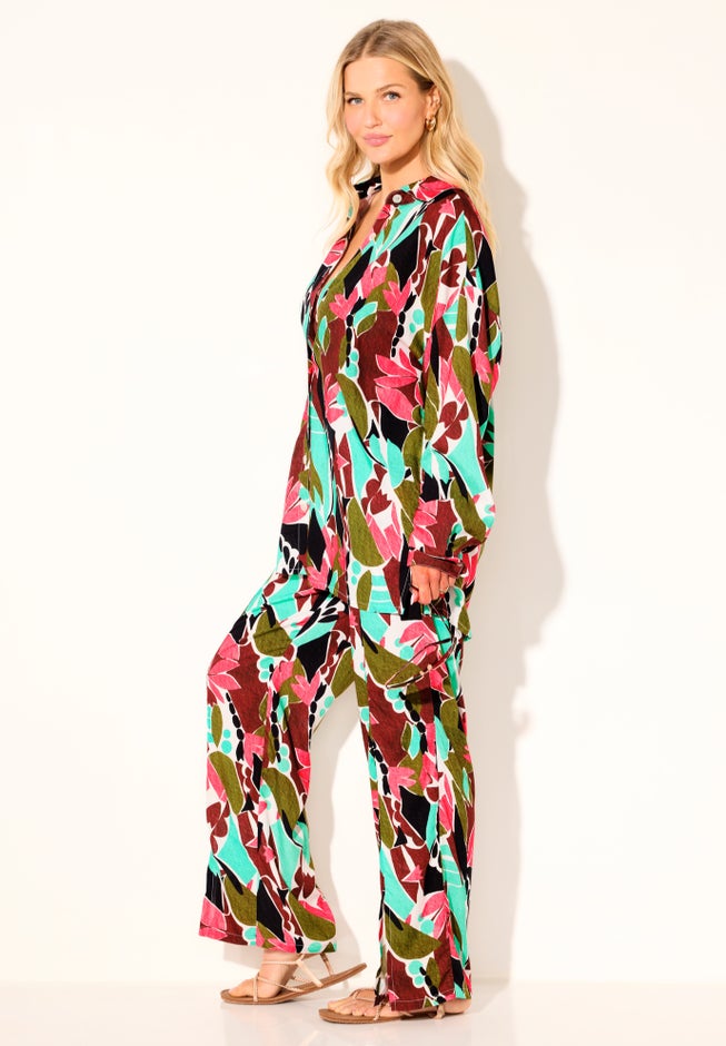 Oversized Buttondown Lounge Cover Up Shirt image number 3