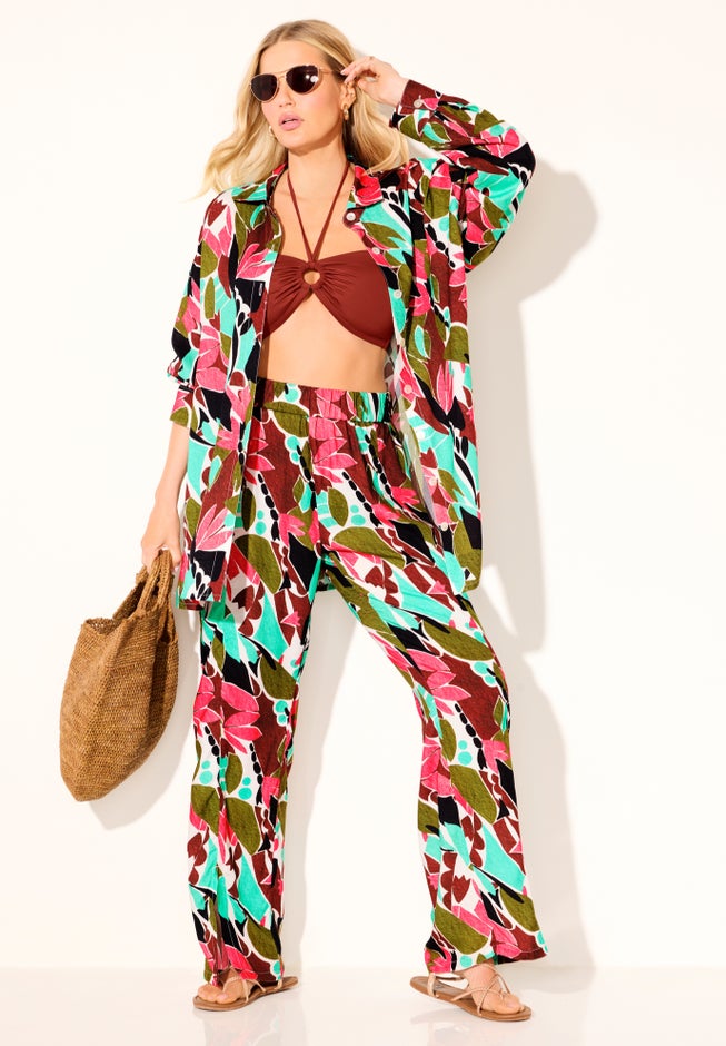 Oversized Buttondown Lounge Cover Up Shirt image number 4