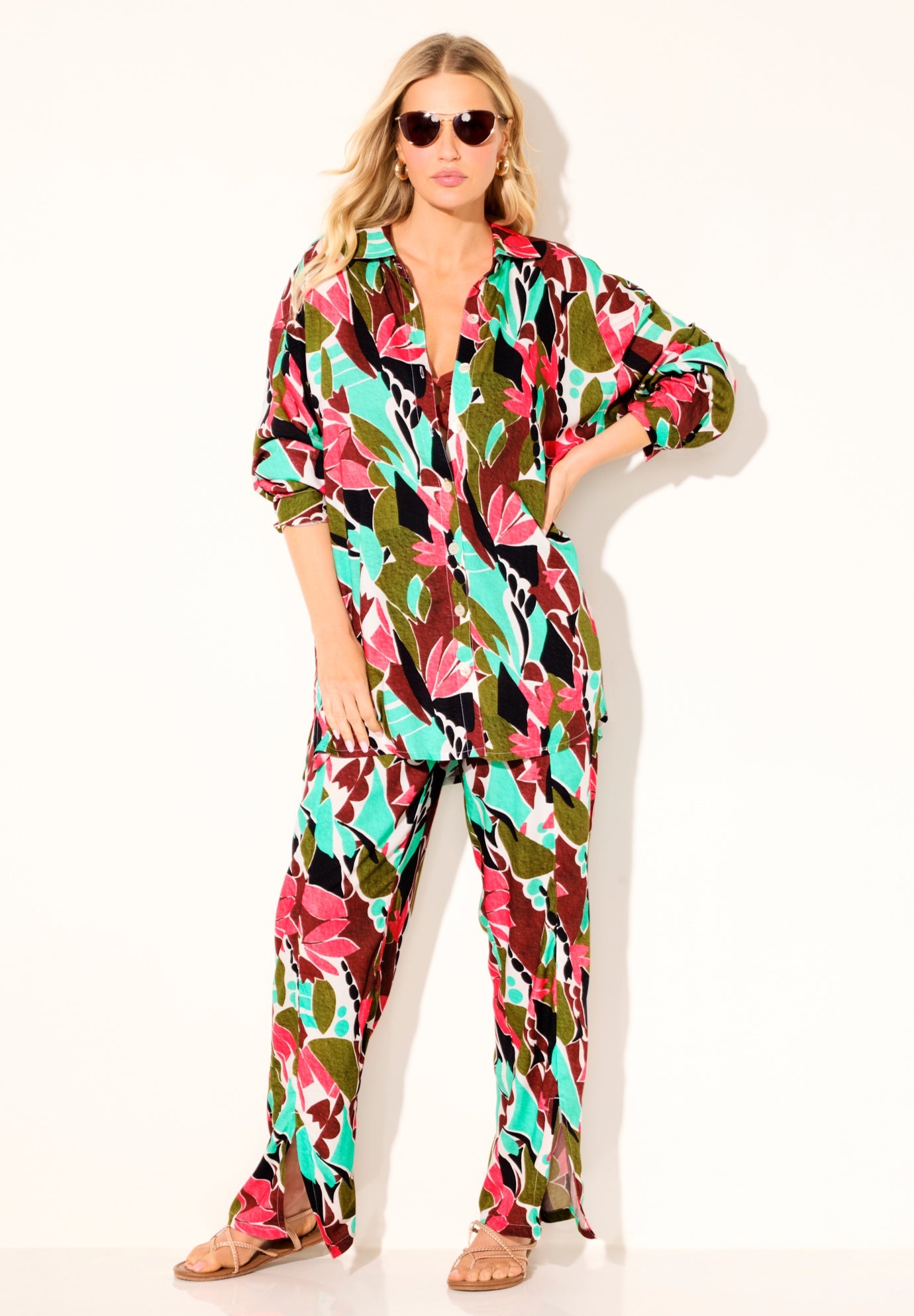 Oversized Buttondown Lounge Cover Up Shirt image number 5