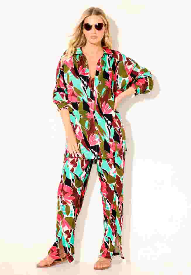 Oversized Buttondown Lounge Cover Up Shirt image number 4